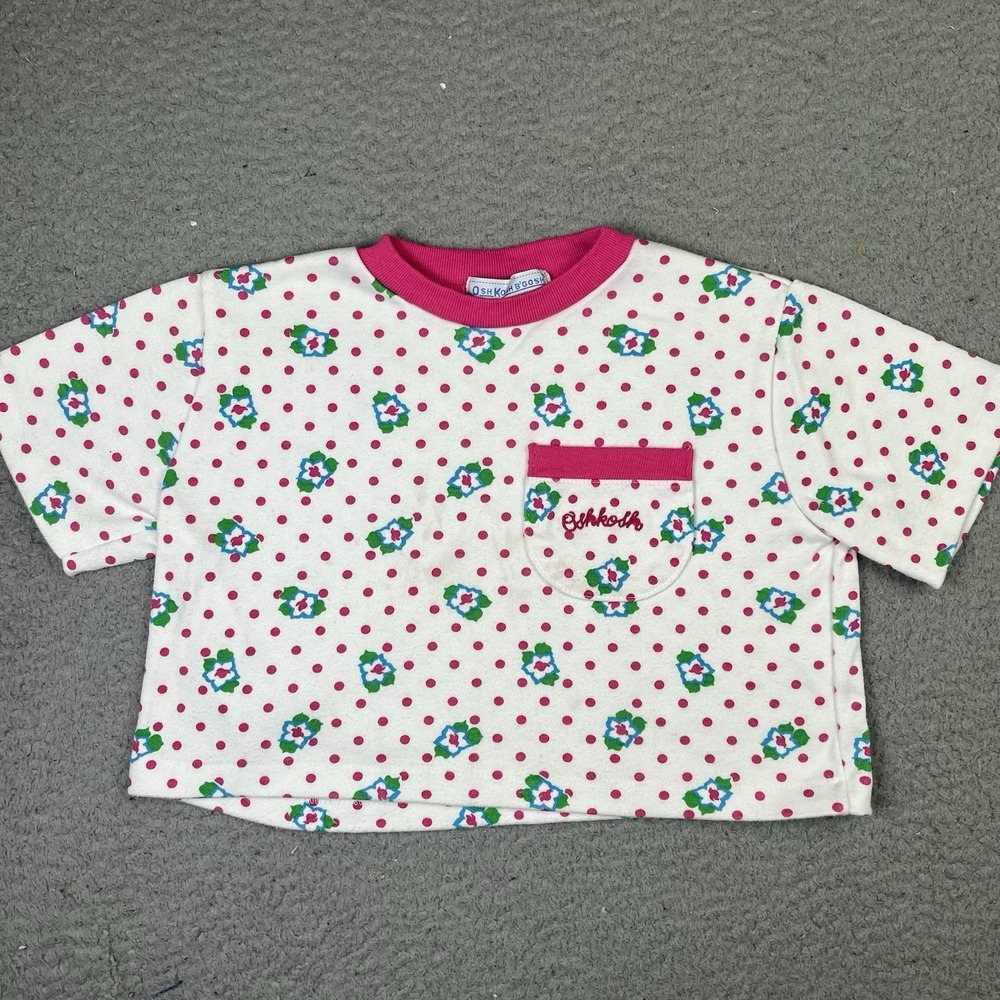 Vintage 90s‎ Oshkosh Bgosh Floral Polka Dot Shirt Pink White USA Made Girls 4T
